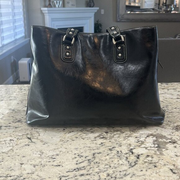 Franklin Covey Black Laptop Briefcase Triple Gusset Bag Tote+ Wallet Organizer - Picture 3 of 16